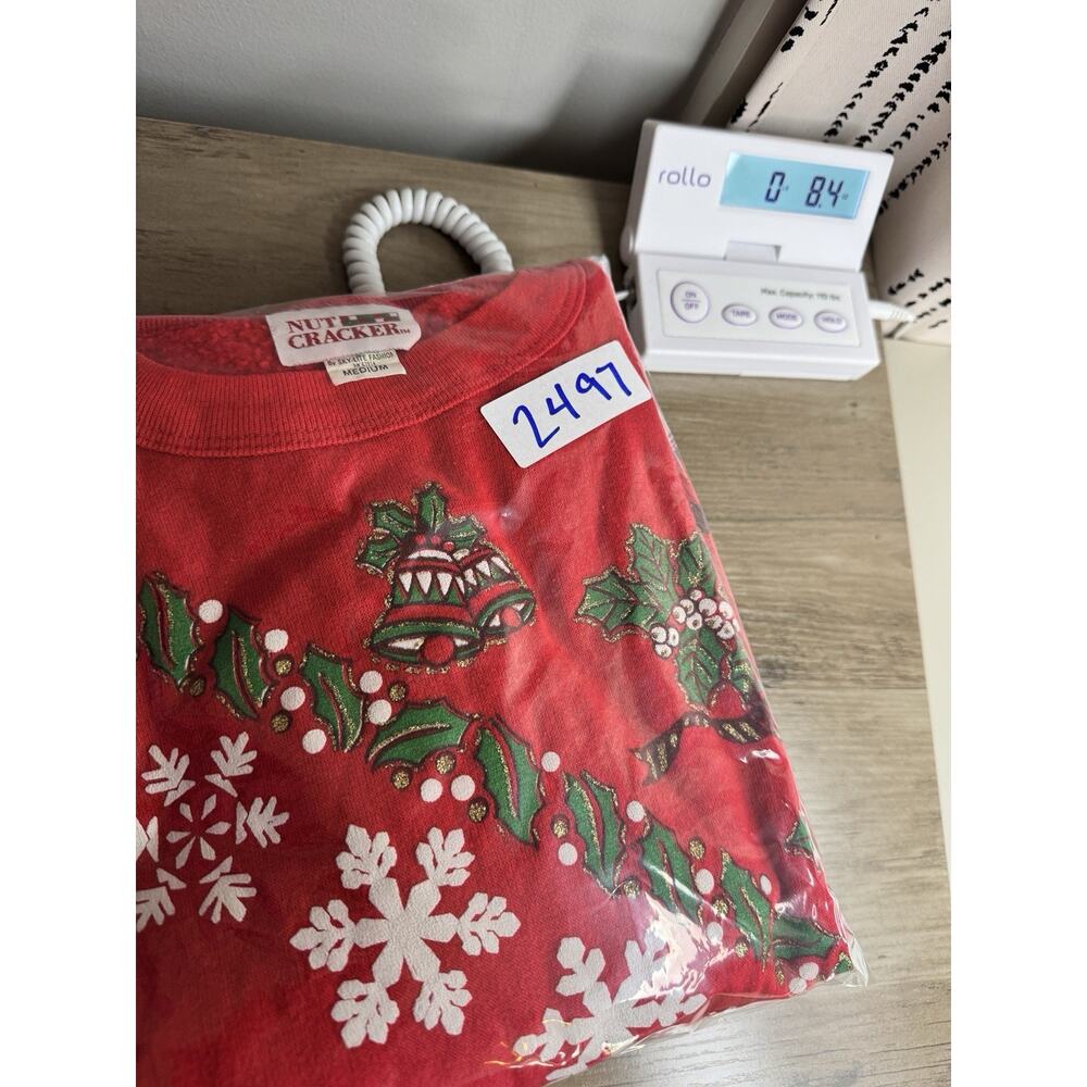 Vintage NutCracker Ugly Christmas Sweater M Red Cats Ornaments Glitter USA Made - Picture 9 of 9